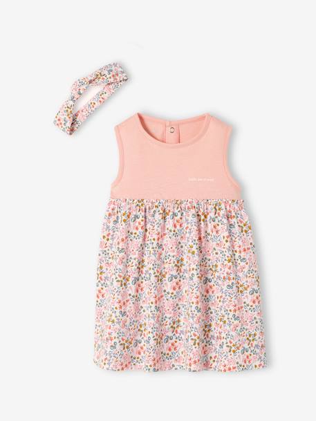 Robe bébé naissance et bandeau assorti beige+rose poudré+tilleul imprimé 7 - vertbaudet enfant 