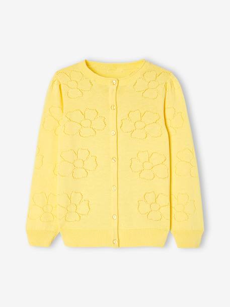 Gilet maille ajourée motifs fleurs fille jaune 4 - vertbaudet enfant 