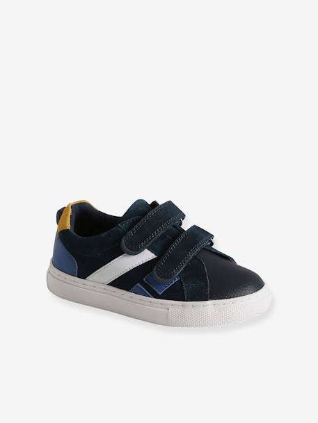 Baskets enfant cuir scratchs bleu jean+lot bleu+lot vert+marine 18 - vertbaudet enfant 