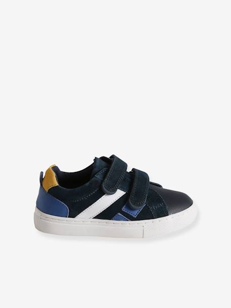 Baskets enfant cuir scratchs bleu jean+lot bleu+lot vert+marine 19 - vertbaudet enfant 
