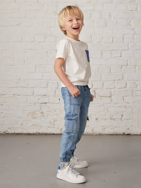 Pantalon battle denim garçon facile à enfiler denim black+double stone+stone 10 - vertbaudet enfant 