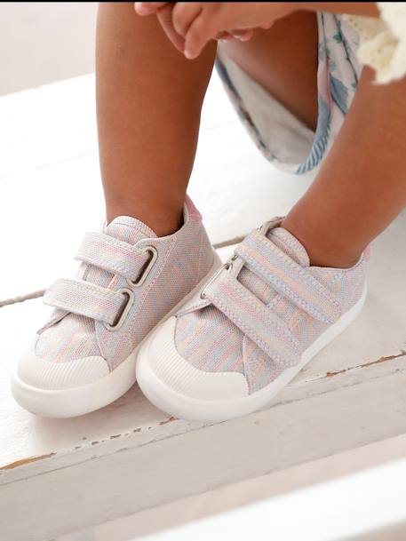 Baskets scratchées bébé en toile blanc+bleu imprimé marguerites+multicolore+rose imprimé+violet imprimé 37 - vertbaudet enfant 