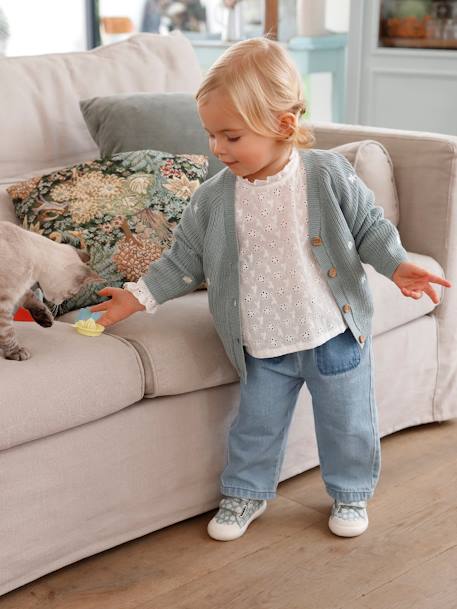 Gilet bébé brodé en côtes anglaises écru+marine+vert d'eau 16 - vertbaudet enfant 