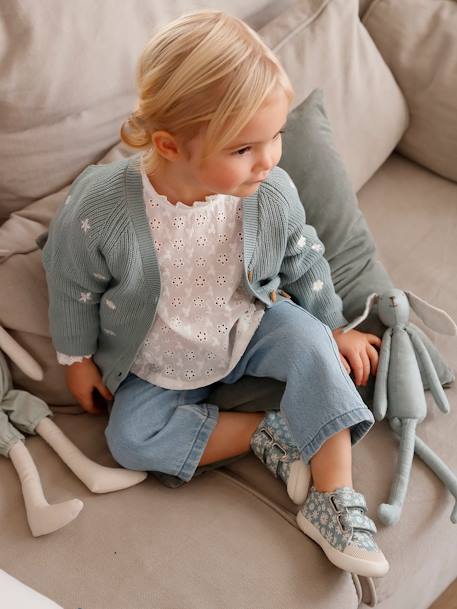 Gilet bébé brodé en côtes anglaises écru+marine+vert d'eau 15 - vertbaudet enfant 