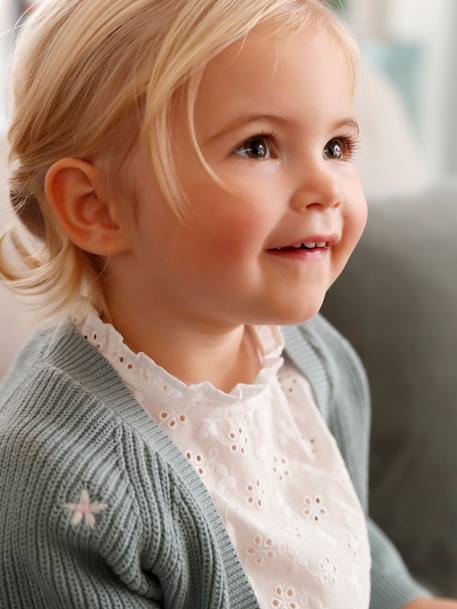 Gilet bébé brodé en côtes anglaises écru+marine+vert d'eau 11 - vertbaudet enfant 