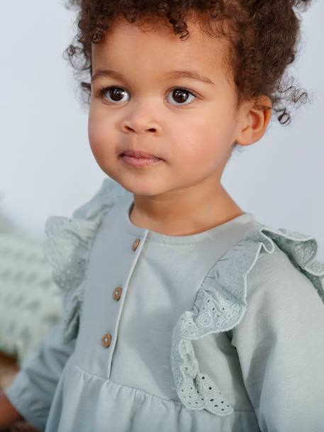 Robe en molleton bébé volant en broderie anglaise bleu grisé+caramel 6 - vertbaudet enfant 