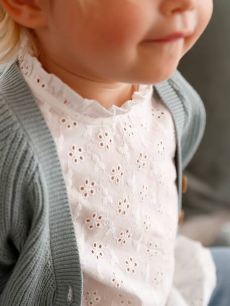 Blouse bébé broderie anglaise à volants blanc+bleu ciel+rose bonbon 8 - vertbaudet enfant 