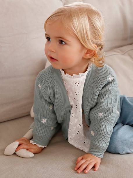 Gilet bébé brodé en côtes anglaises écru+marine+vert d'eau 10 - vertbaudet enfant 