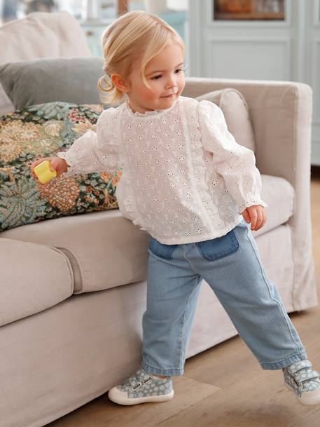 Blouse en broderie anglaise Bébé à volants blanc+rose pâle 1 - vertbaudet enfant 