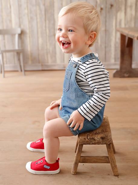 Baskets élastiquées en toile bébé bleu jean+rouge 16 - vertbaudet enfant 