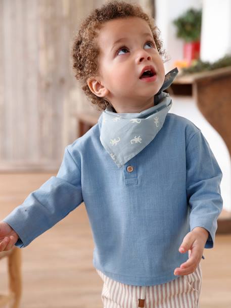 Ensemble 3 pièces bébé  chemise + pantalon + bandana bleu ciel 10 - vertbaudet enfant 