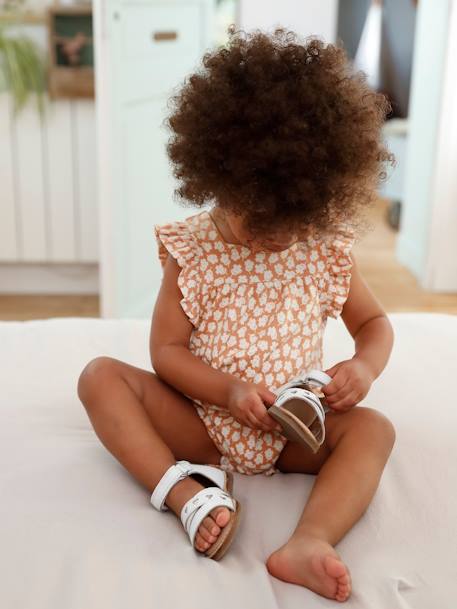 Sandales scratchées en cuir bébé blanc+rose metallise 3 - vertbaudet enfant 