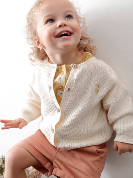 Gilet bébé en côtes anglaises motif irisé écru+rose 1 - vertbaudet enfant 