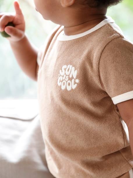 Ensemble bébé tee-shirt + short en éponge bleu grisé+rayé bleu+taupe 26 - vertbaudet enfant 