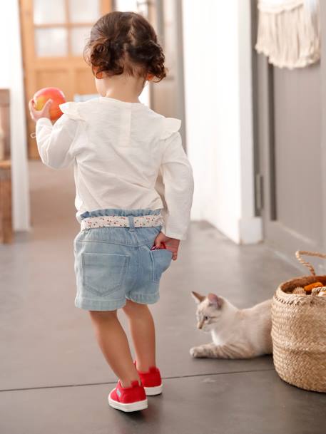 Short bébé fille paperbag avec ceinture imprimée denim bleached 8 - vertbaudet enfant 
