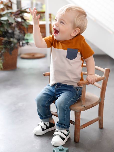 T-shirt colorblock bébé manches courtes caramel+vert grisé 4 - vertbaudet enfant 