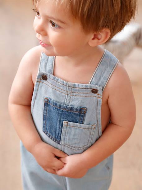 Salopette en denim bébé poches contrastées denim bleached 6 - vertbaudet enfant 