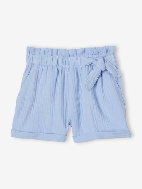 Short en gaze de coton style 'paperbag' fille bleu pâle+corail+jaune pâle+rose blush 1 - vertbaudet enfant 