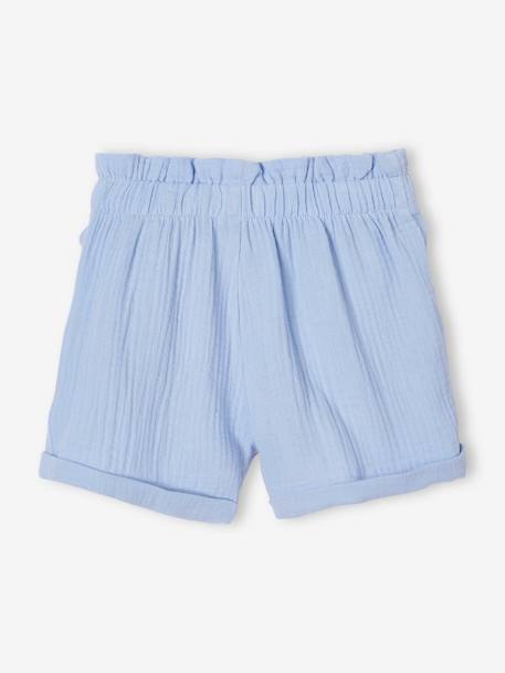 Short en gaze de coton style 'paperbag' fille bleu pâle+corail+jaune pâle+rose blush 2 - vertbaudet enfant 