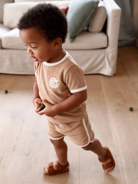 Ensemble bébé tee-shirt + short en éponge bleu grisé+rayé bleu+taupe 17 - vertbaudet enfant 