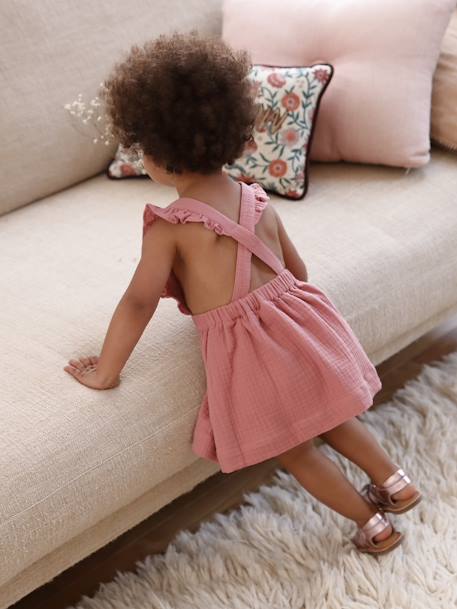 Robe bébé en gaze de coton bretelles à volants vert d'eau+vieux rose 14 - vertbaudet enfant 