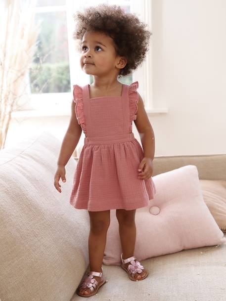 Robe bébé en gaze de coton bretelles à volants vert d'eau+vieux rose 6 - vertbaudet enfant 