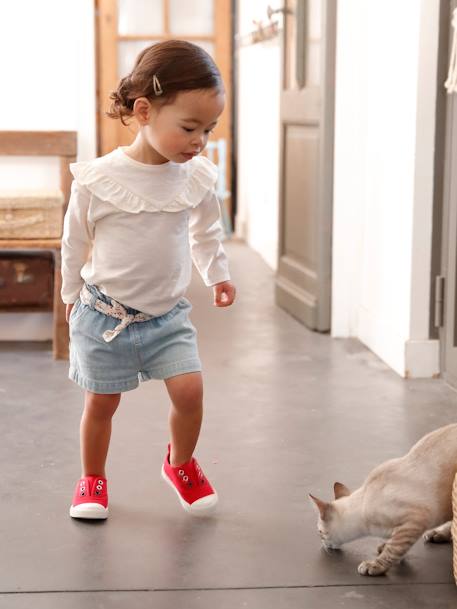 Short bébé fille paperbag avec ceinture imprimée denim bleached 9 - vertbaudet enfant 