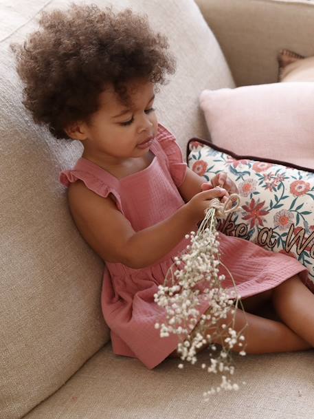 Robe bébé en gaze de coton bretelles à volants vert d'eau+vieux rose 13 - vertbaudet enfant 