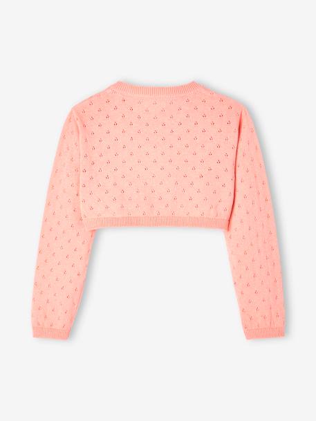 Gilet boléro en maille pointelle fille corail 2 - vertbaudet enfant 