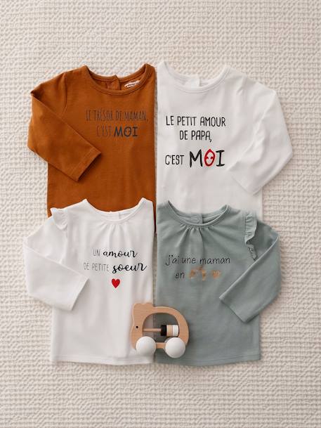 T-shirt à message bébé manches longues blanc+bleu canard 5 - vertbaudet enfant 