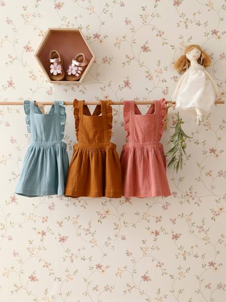 Robe bébé en gaze de coton bretelles à volants vert d'eau+vieux rose 11 - vertbaudet enfant 