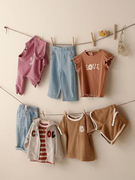 Ensemble bébé tee-shirt + short en éponge bleu grisé+rayé bleu+taupe 29 - vertbaudet enfant 
