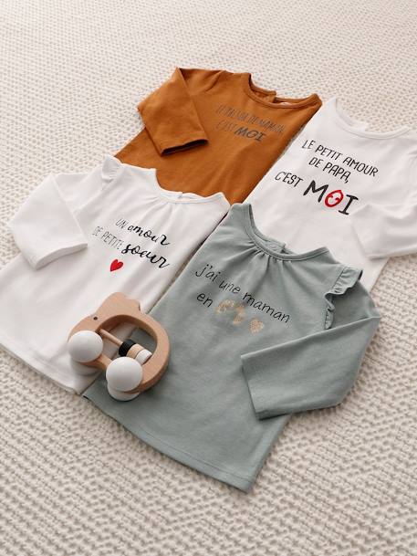 T-shirt à volants bébé manches longues blanc+ivoire+rose poudré 8 - vertbaudet enfant 