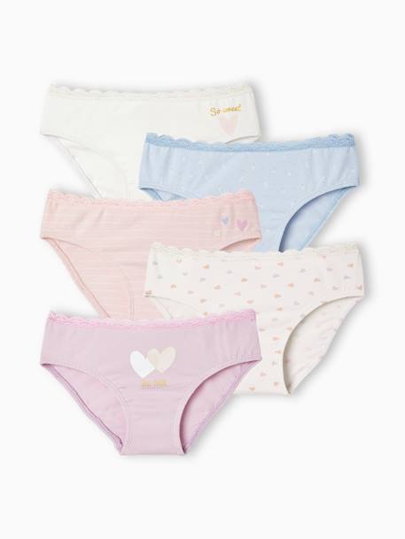 Fille-Lot de 5 culottes "coeurs" fille