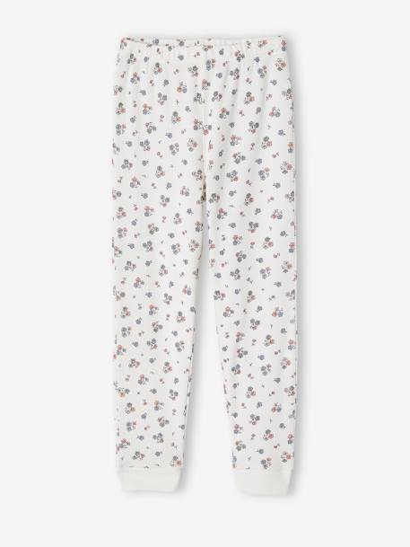 Pyjama fille personnalisable en maille côtelée avec imprimé fleuri écru 3 - vertbaudet enfant 