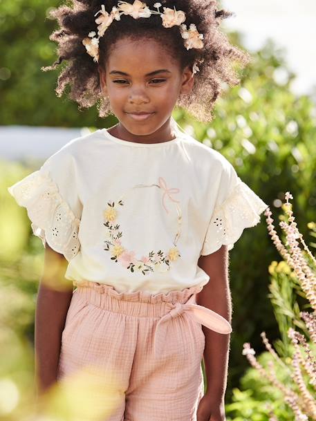 T-shirt motif couronne détails irisés fille écru 1 - vertbaudet enfant 