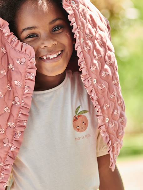 T-shirt manches boules fille motif fruit poitrine écru+rose pâle 2 - vertbaudet enfant 