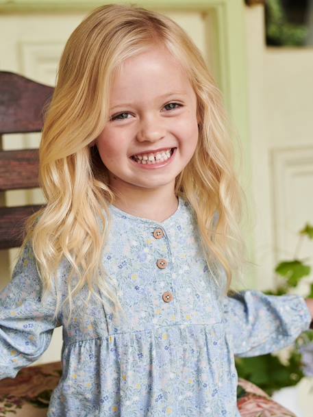 Robe volantée à fleurs fille détail matelassé fantaisie bleu ciel 6 - vertbaudet enfant 