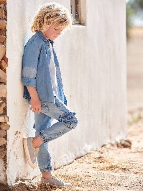 Chemise en jean garçon avec empiècements contrastés stone 7 - vertbaudet enfant 