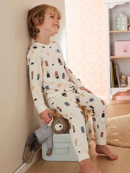 Pyjama côte plate imprimé géométrique écru 1 - vertbaudet enfant 