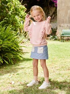 -Jupe en denim matelassé fille poches imprimées fleurs