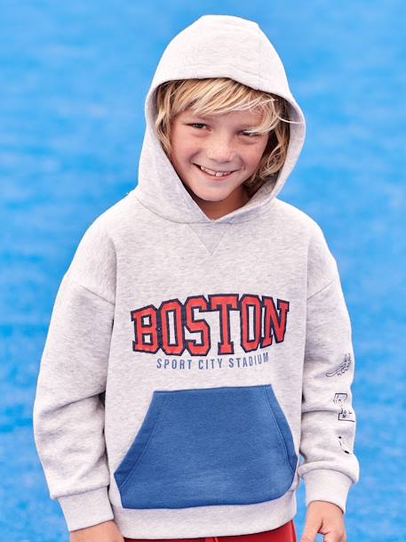 Sweat à capuche sport motif team Boston garçon gris chiné 1 - vertbaudet enfant 