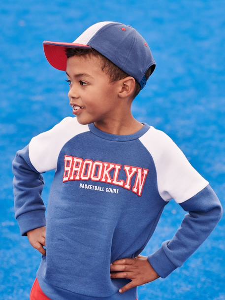 Sweat sport color block team Brooklyn garçon bleu roi+noix de pécan 3 - vertbaudet enfant 