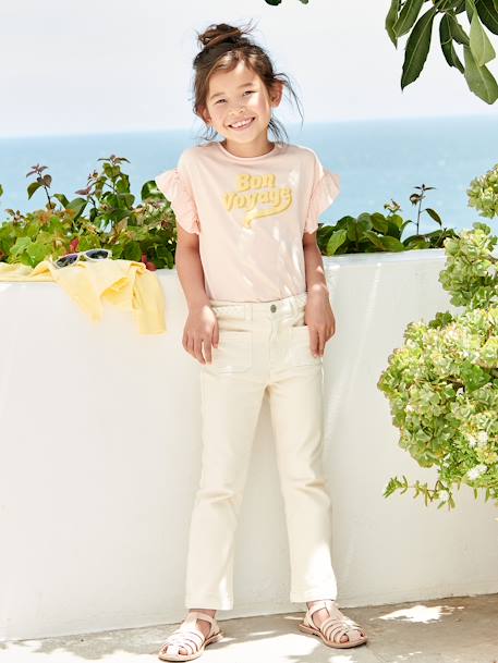 T-shirt à message en encre gonflante fille manches courtes volantées rose pâle 8 - vertbaudet enfant 