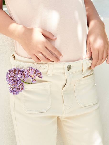 Pantalon flare fille ceinture tressée fantaisie écru 3 - vertbaudet enfant 