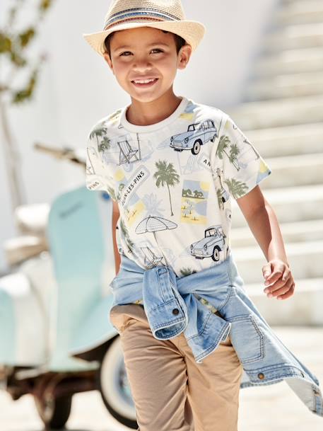T-shirt garçon 'Juan les pins' blanc imprimé 1 - vertbaudet enfant 
