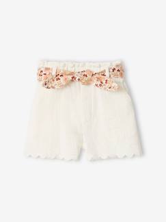 -Short bébé fille en gaze de coton ceinture imprimée