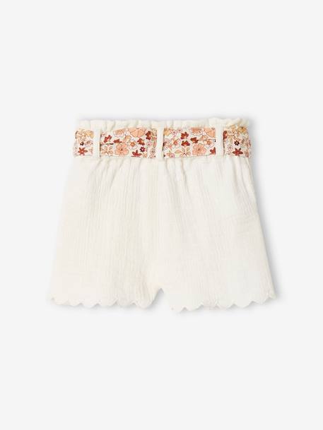 Short bébé fille en gaze de coton ceinture imprimée abricot+écru+rose bonbon 5 - vertbaudet enfant 