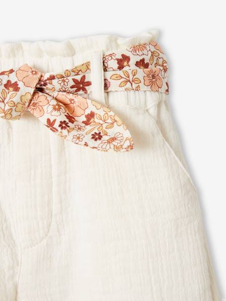 Short bébé fille en gaze de coton ceinture imprimée abricot+écru+rose bonbon 6 - vertbaudet enfant 