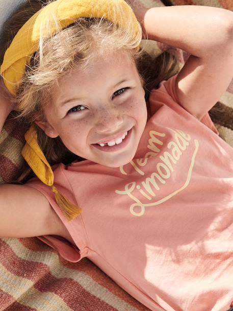 Tee-shirt à message Basics fille bleu ciel+corail+écru+fraise+marine+rose bonbon+rouge+vanille+vert sapin 4 - vertbaudet enfant 